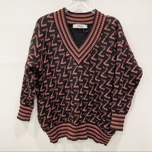 Zara Knit Metallic Z Logo Sweater Tunic Oversized V-Neck Small Blogger Favorite